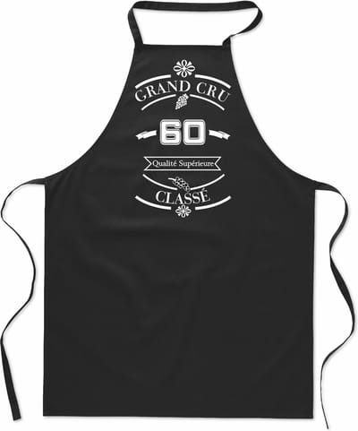 Grand Cru Classé - keukenschort 60 - kookschort - BBQ schort - 100% katoen - leeftijd - geboortejaar - verjaardag en feest - cadeau - kado - unisex - zwart