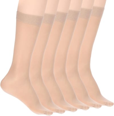 6 Paar Nylon Kousen voor Dames, Zijdeachtige Kousen voor Dagelijks Gebruik en Feestjes, M-L, Huidkleur