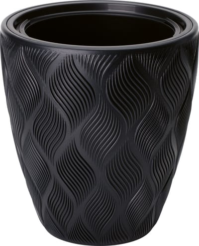 Form Plastic Plantenpot/bloempot Flow - kunststof - zwart - D30 x H32 cm - met binnenpot - rond