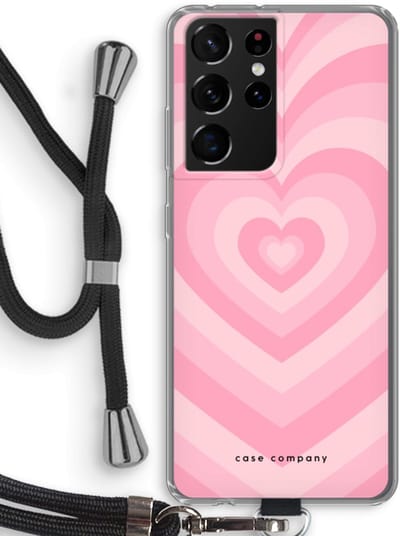 Case Company® - Hoesje met koord geschikt voor Samsung Galaxy S21 Ultra hoesje met Koord - Hart Roos - Telefoonhoesje met Zwart Koord - Bescherming aan alle Kanten en Over de Schermrand
