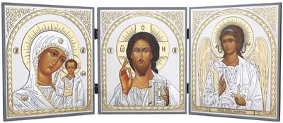 Dailygoods- Icoon Drieluik 18x46cm - Godsmoeder van Kazan - Jezus Christus - Beschermengel - Hemelse Bescherming - Goddelijke Leiding - Religieuze Kunst