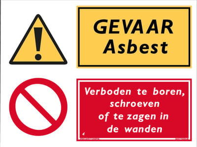 Asbest bord - Verboden boren/schroeven/zagen - Aluminium - 30 x 40 cm