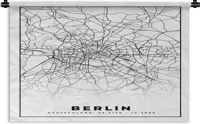 Wandkleed - Wanddoek - Berlin - Plattegrond - Kaart - Stadskaart - 180x120 cm - Wandtapijt