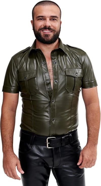 Mister B leren politie shirt korte mouw xl