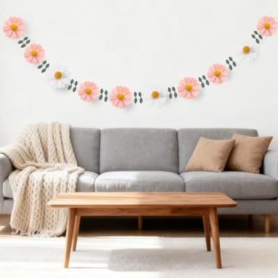 Dailygoods- Bloemenbanner Verstelbare Lengte 2m - Feest Decoratie - Herbruikbare Bloemenbanners - Muurdecoratie - Viltmateriaal - Lichtgewicht en Kreukbestendig - Feestdecoratie