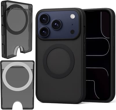 Hoesje + Pasjeshouder geschikt voor iPhone 17 Pro - Portemonnee geschikt voor MagSafe - Magnetisch - Pasjes Houder - Creditcardhouder - Gerookt Zwart