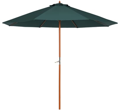 Premium Houten Parasol - Tuinparasol - Stokparasol met Handslinger - Ø2,7 x 2,5 m - Strandparasol - Marktparasol - Waterafstotend - UV-Bestendig - Strand, Balkon, Terras & Tuin - Donkergroen