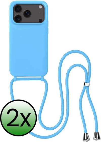 Hoes Geschikt voor iPhone 17 Pro / 18 Pro Hoesje Met Koord - Telefoonhoesje Geschikt voor iPhone 17 Pro / 18 Pro Backcover Met Afneembaar Koord - Lichtblauw - 2 Stuks