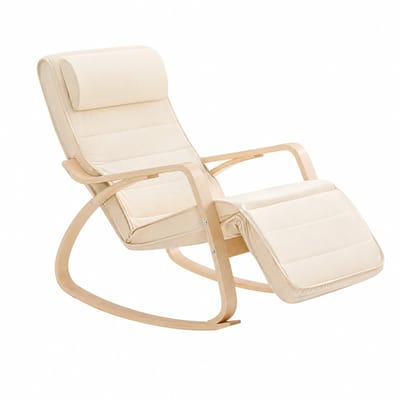 Sello! schommelstoel – relaxstoel – binnen – ergonomisch – verstelbaar voetengedeelte – soepel bewegen – vloerbescherming – beige