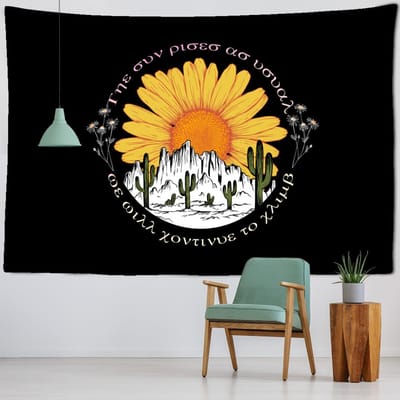 Zonnebloem Planeet Wandtapijt Muurhanger Natuurlijke Planten Bohemien Hippie Tapijt Strandlaken Kunst Familie Slaapkamer Kamer Decor 95x70cm yellow