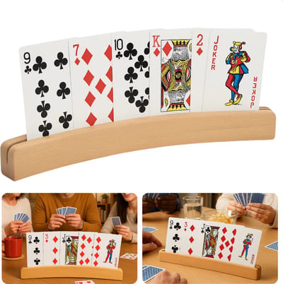 Cheqo® Houten Kaartenhouder - Spelkaarten Houder - Kaarten Overzichtelijk - Handen Vrij Tijdens Spel - Houten Spelaccessoire - Kaartenhouder Voor Tafel - Kaartenhouder Voor Bordspellen - Kaartenhouder Met Sleuf