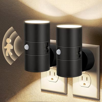 KZQ 2 Stuks Bewegingssensor Nachtlampje Met Schemersensor - Inbouw Wandlamp Met 30-100lm Instelbare Helderheid - 3000K Warm Wit Voor Slaapkamer Hal Badkamer Trap - Zwart