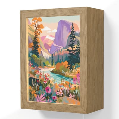 Wandlamp 15x20 cm - Oplaadbaar - Rivier - Vallei vol bloemen - Levendig - Wandlampen binnen woonkamer - Slaapkamer lamp met kabel - Decoratieve nachtlamp - Vloerlamp snoer