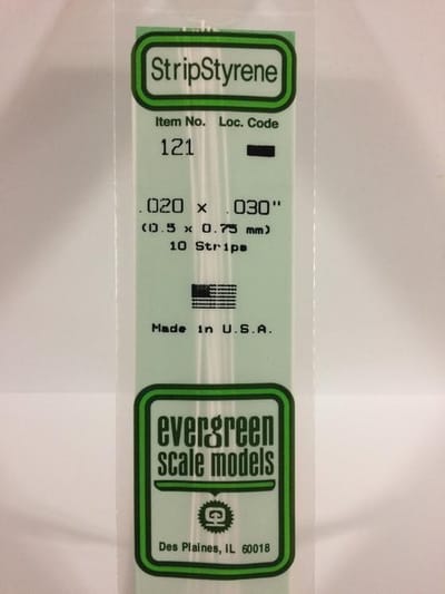 Evergreen Modelbouwdecoratie - 121 Strip 0,5mmX0,8mmX35cm - 10 stuks Styreen