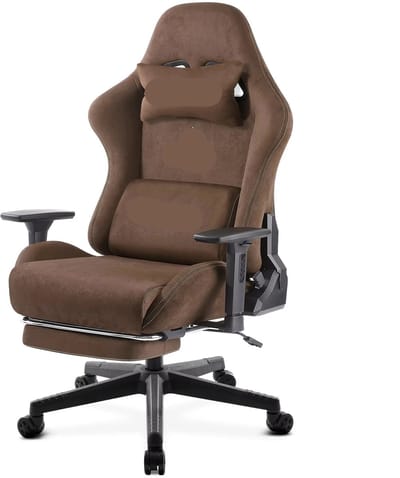 Gamestoel - Ergonomische Bureaustoel – Comfortabele Stoel – Bureaustoel Met Voetensteun – Verstelbare Bureaustoel – Echt Leer – Hoge Rugleuning – Uitklapbare Voetensteun - Bruin