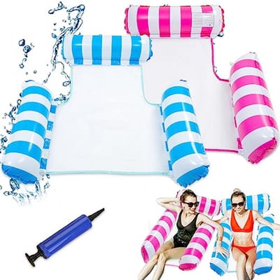 Thijox - Opblaasbare Waterhangmat 2 Stuks - Luchtmatras voor Zwembad - Zwemhangmat met Luchtpomp - Comfortabele Nylon Mesh Lounge voor Volwassenen en