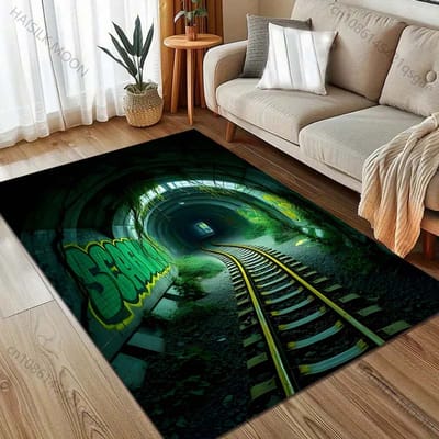Donkere Treintunnel Bedrukt Tapijt voor Slaapkamer Woonkamer Bedzijde Bank Vloermat Modern Huisdecor Gebiedskleed Groot Formaat 60*90cm