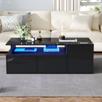 100x50x35 cm salontafel met LED-verlichting - woonkamer salontafel - sofa tafel met lade - koffietafel met opbergruimte - zwart