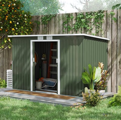 Wishdor - Berging - Schuur met schuifdeur en ventilatieroosters - Scandinavisch - Tuinopslag - Staal - Lichtgroen - 280 x 130 x 172 cm