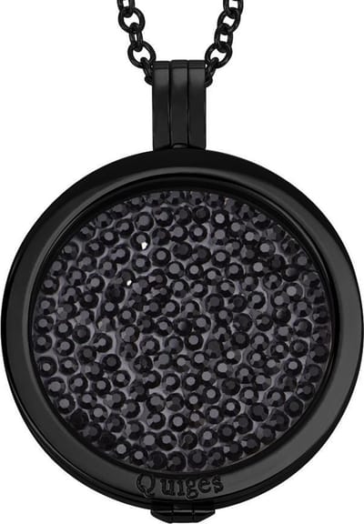 Quiges - Munthouder met Ketting en Munt 33mm Zirkonia Zwart - RVS Zwart - ERHS1026
