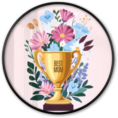 Poster in lijst Rond - Fotolijst 60x60 cm - Posters - Trofee - Best Mom - Bloemen - Kleurrijk - Ronde posterlijst zwart - Decoratie - Wanddecoratie woonkamer - Muurdecoratie slaapkamer