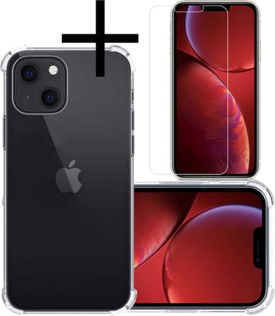 Hoesje - Met Screenprotector - Geschikt voor Apple iPhone 13 - Sterk & Shockproof - Siliconen Case - Back Cover - Telefoon Hoes - Shock Proof - Transparant