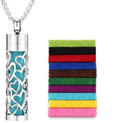 Ketting met hartjes koker - Hanger met Geurpads - Sieraad voor Aromatherapie. Inclusief geurstaafjes voor parfum of olie