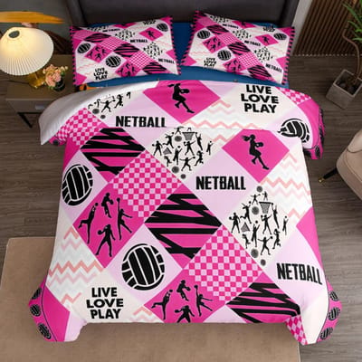 Love Play Netball Garçons Housse de Couette Ensemble King Queen Double Complet Twin Simple Taille Teal Ensemble Linge de Lit 150x200cm