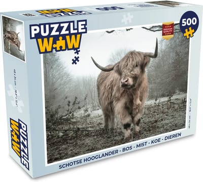 Puzzel Schotse Hooglander - Bos - Mist - Koe - Dieren - Natuur - Legpuzzel - Puzzel 500 stukjes