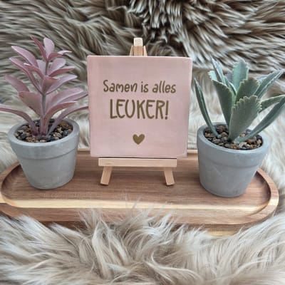 Robuust wenstegeltje “Samen is alles leuker!” – Liefde & Vriendschap Cadeau – Keramiek – Decoratie – Relatie Cadeautje – Vriendschap - Trendy nu – Decoratief Tegeltje met Standaard – Cadeau Idee
