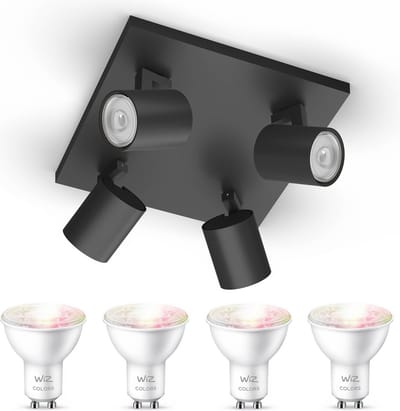 WiZ Runner Opbouwspot (Zwart) - Wit en Gekleurd Licht - Plafondspot met 4 Lichtpunten - GU10 -Te bedienen via WiFi