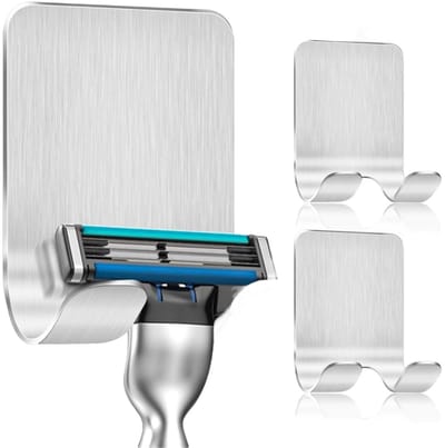 Ultiluxe® Scheermeshouders 2 stuks - Zilver - Roestvrij staal - Ophanghaak - RVS - Scheermes ophangen - Badkamer houder - Zelfklevende muurhaak - Plakstrip haakje - Stainless Steel wandhaak - Douche haak - Scheermessen haken