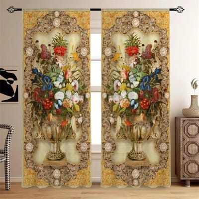 Luxe Goud Pauw Bloem Zwaan Diamant Raamgordijnen Jaloezieën Voor Woonkamer Kinderkamer Badkamer Keuken Deur Huisdecoratie 2 Stuks W65X60H(cm)X2Pcs&Grommet Top brown
