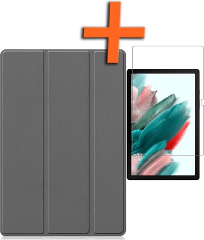 Hoesje - Geschikt voor Samsung Galaxy Tab A8 - Met Screenprotector - Trifold Bookcase - Hard Cover - Hardcover Book Case - Tablet Hoes - Grijs