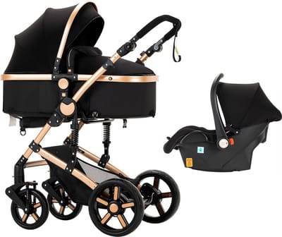 Luxe 3-in-1 Kinderwagen - Wandelwagen - Autostoeltje - Buggy - Reiswieg - Inklapbaar - 0-36 Maanden - Zwart/Goud