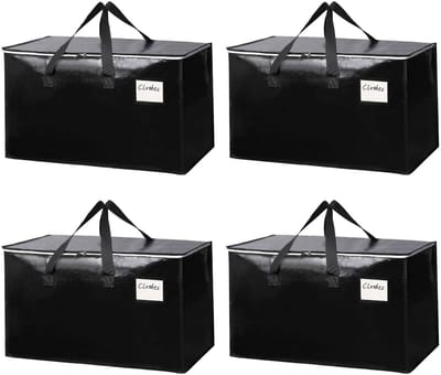 4-stuks grote verhuisdozen - Stevige opbergtas - Voor opslag, inpakken en verhuizen - Opvouwbaar met grote capaciteit voor verhuisbeno digdheden - Versterkte ritsen en handgrepen - Geschikt voor verhuizen, opslag en reizen - Inhoud 90 liter - Zwart