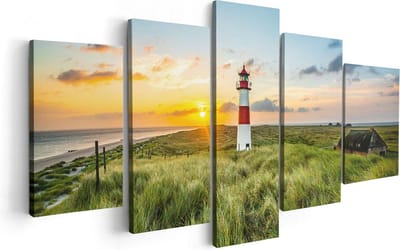 Artaza Canvas Schilderij Vijfluik Vuurtoren met Zonsopgang op een Eiland - 100x50 - Foto Op Canvas - Canvas Print