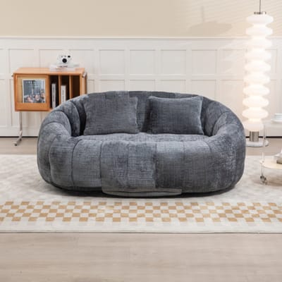 Bonkenbank Luie Bank Duurzame Comfort Lounger Hoge Rug Bonkenstoel Zitbank voor Volwassenen en Kinderen, Binnen & Buiten, Accent Vloer Zachte Lounge Stoel (Grijs Chenille)