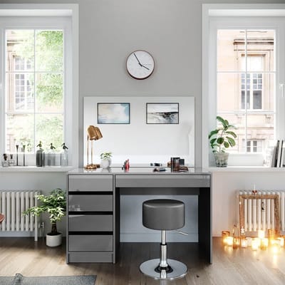 Kaptafel Set - Schoonheidstafel Lade - Make-up Opbergen - Krasbestendig Oppervlak - 120 cm Breed - Hoogglans Grijs