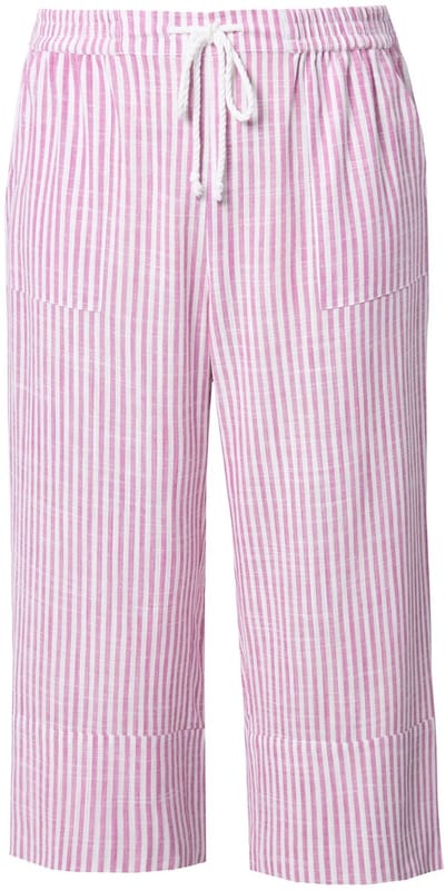 Ulla Popken - Dames - Culotte Rose van linnenmix strepen wijde pijpen - Koel roze - Maat 54+