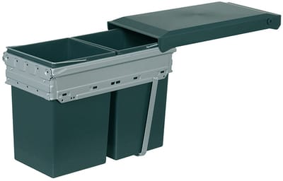 Afvalbak uittrekbaar 2 x 15L Zilverkleurig, voor kastbreedte 300 mm
