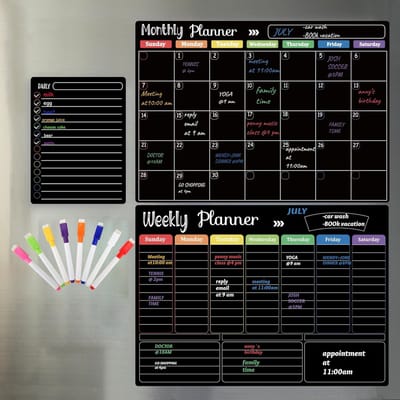 Set van 3 Magnetische Droogwisborden voor Koelkast - Maandelijkse, Wekelijkse en Dagelijkse Organizers