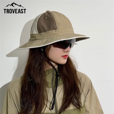 Chapeau seau Rétro Color Blocking UPF 50 Plus Séchage Rapide Léger Design Été Plein Air Randonnée Camping Trekking Soleil gray