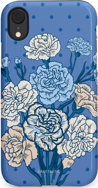 Casetastic hoesje geschikt voor Apple iPhone XR - Dubbellaagse bescherming - Anjer boeket - Fashion Case - Lavendel Lichtblauw Zilver