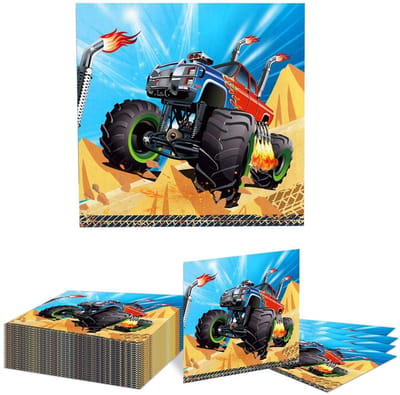 Dailygoods- Servetten 20 Stuks - Monster Truck Papieren Servetten - Tafeldecoratie - Verjaardag - Baby Shower - 16,51 cm Vouwmaat - Feestservetten