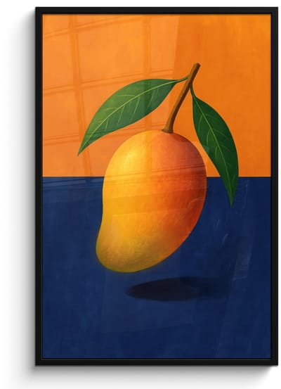 Poster in lijst - Fotolijst 80x120 cm - Posters - Mango - Vlakken - Bladeren - Oranje - Posterlijst zwart - Decoratie - Wanddecoratie woonkamer - Muurdecoratie slaapkamer