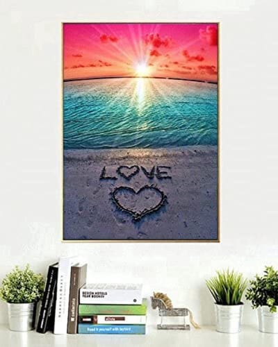 Jumada's - 25x25 cm ronde steentjes Diamond Painting - Love - Zonsondergang - Beach - Zee Zon Strand - Compleet pakket met tooling