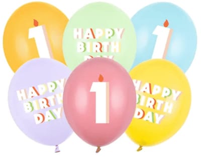PartyDeco - Latex ballonnen 'Happy Birthday - 1' - pastelkleuren - 6 stuks