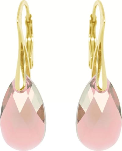 DBD - Goud Vergulde Zilveren Oorbellen - Swarovski Kristal Elements - Druppel - Licht Roze - 16MM - Anti Allergisch