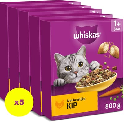 Whiskas Kattenbrokken - Adult 1+ - Adult - Kip - doos 5x800g